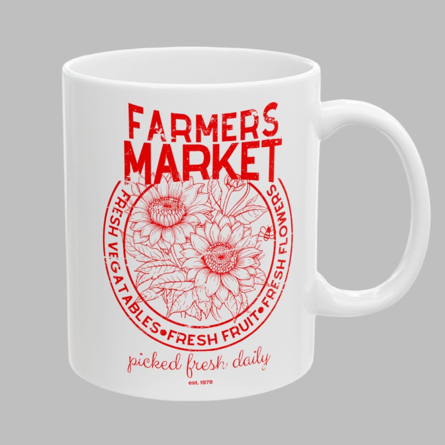 Coffee Tea Mug Farmers Market in Red Distressed Design - Series