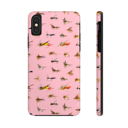 Dry Fly Fishing Lures in Pink Tough Phone Case for iPhone and Samsung Smartphones