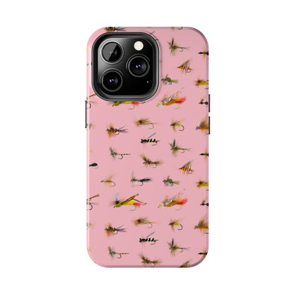 Dry Fly Fishing Lures in Pink Tough Phone Case for iPhone and Samsung Smartphones