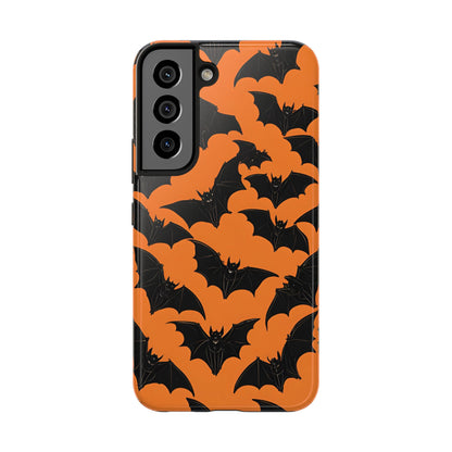 Phone Case Halloween Bats on Orange - Tough Phone Case for iPhones and Samsung Smartphones