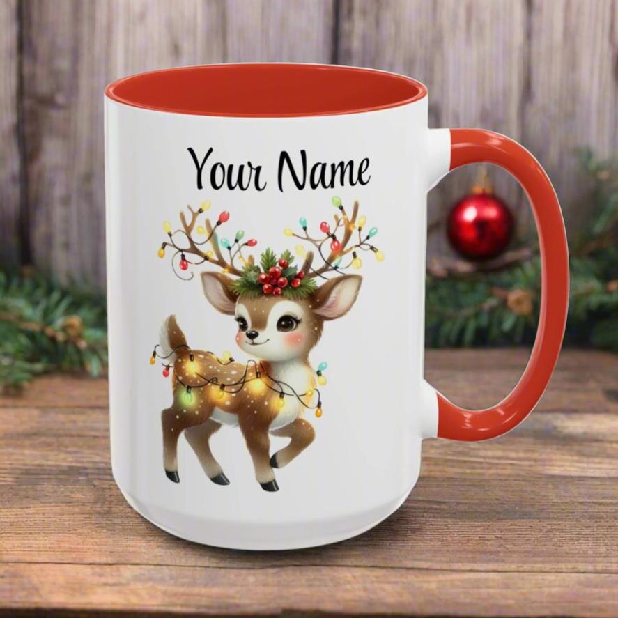 Personalized Coffee Mug Vintage Reindeer Design (11oz or 15oz) Christmas Mug - Design #3