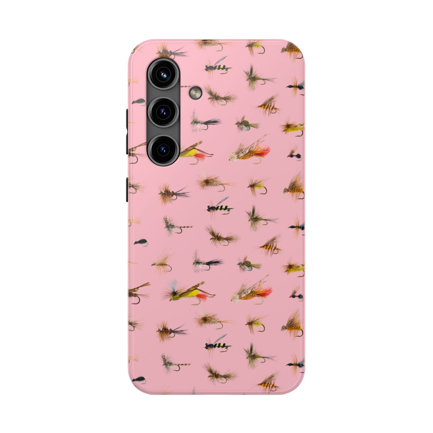 Dry Fly Fishing Lures in Pink Tough Phone Case for iPhone and Samsung Smartphones