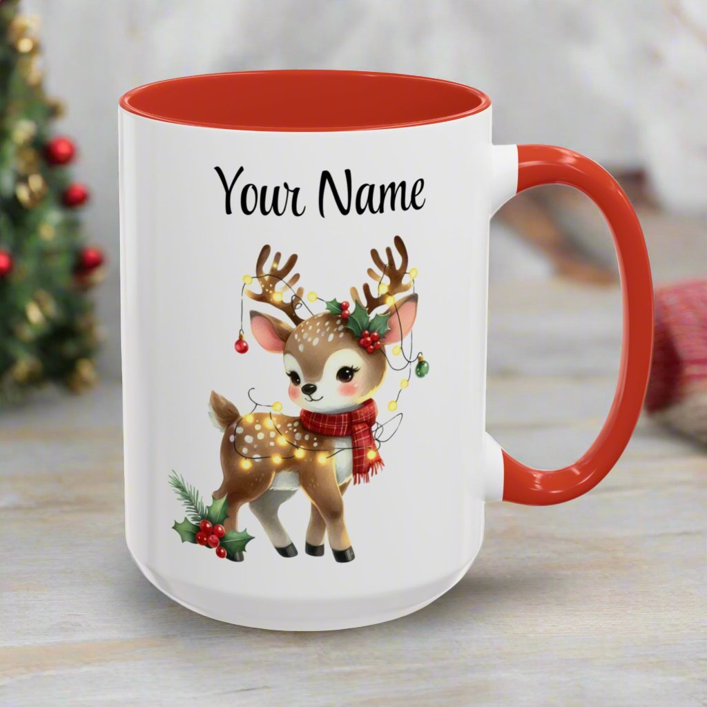 Personalized Coffee Mug Vintage Reindeer Design (11oz or 15oz) Christmas Mug - Design #4