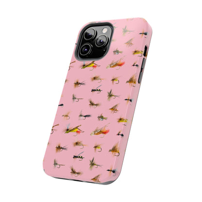 Dry Fly Fishing Lures in Pink Tough Phone Case for iPhone and Samsung Smartphones