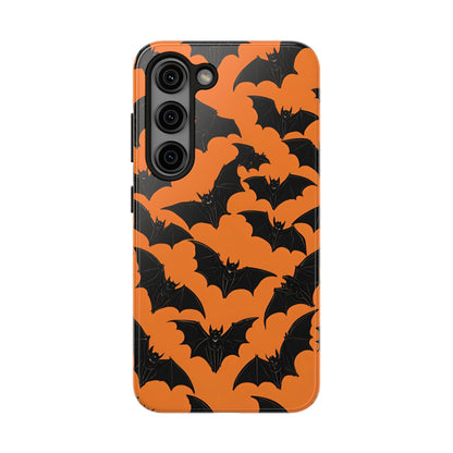 Phone Case Halloween Bats on Orange - Tough Phone Case for iPhones and Samsung Smartphones