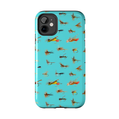 Dry Fly Fishing Lures on Turquoise Tough Phone Case for iPhone and Samsung Smartphones