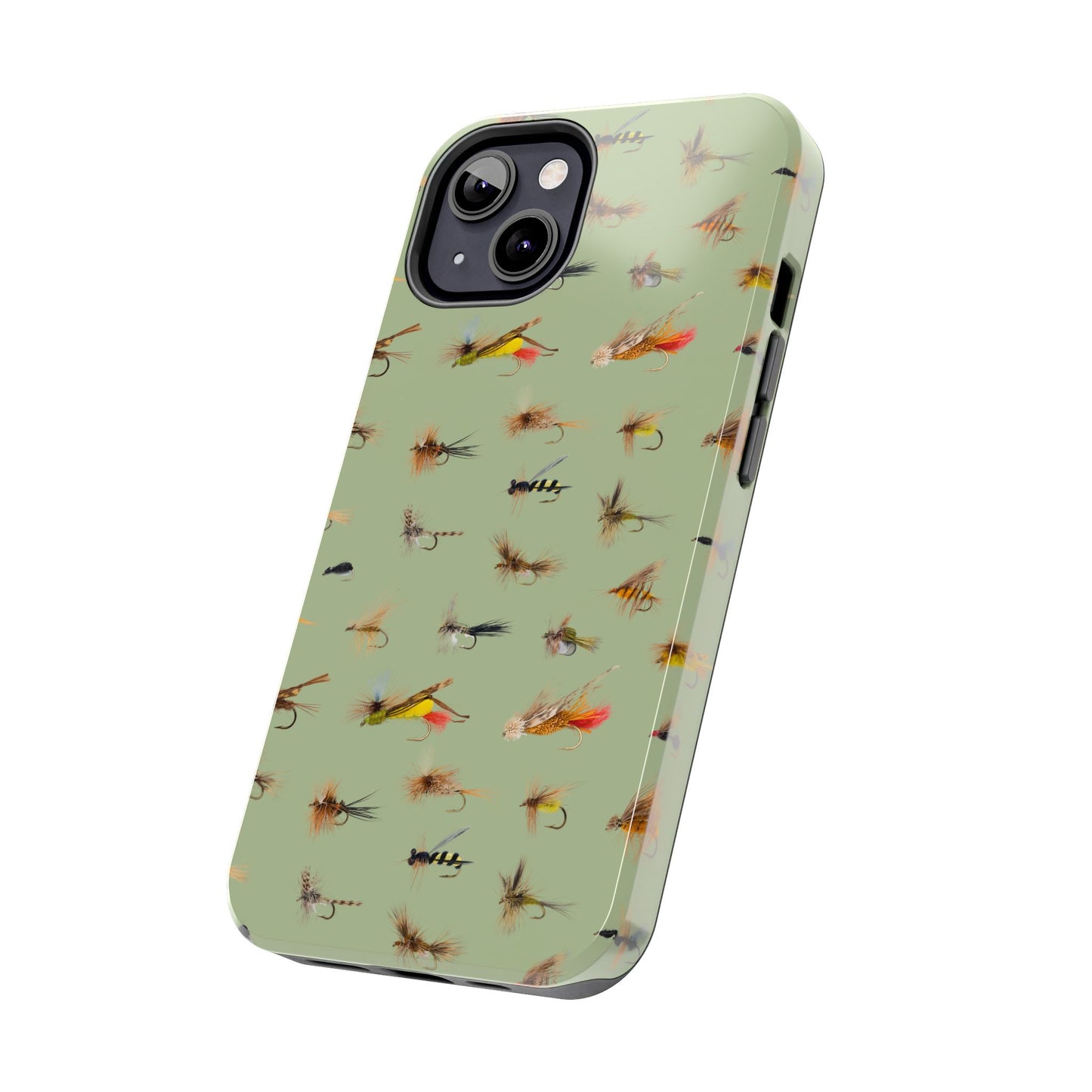 Dry Fly Fishing Lures on Olive Green  - Tough Phone Case for iPhone and Samsung Smartphones