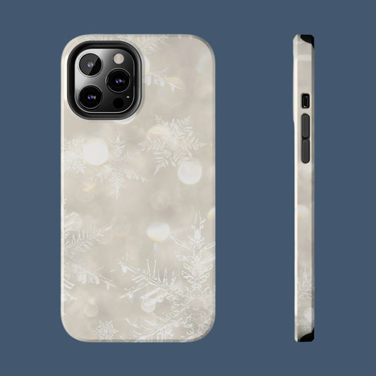 iPhone or Samsung Tough Phone Case White Icey Snowflake Winter Design