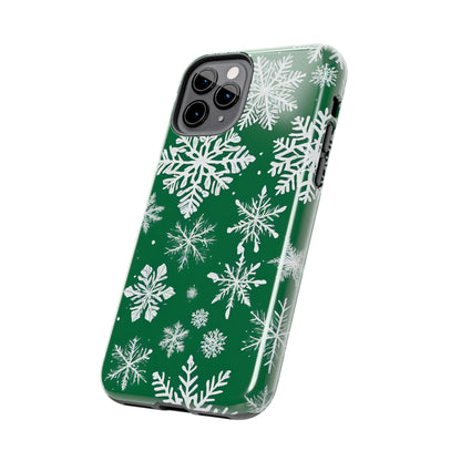 Snowflakes on Green - Tough Phone Case for iPhone and Samsung Smartphones