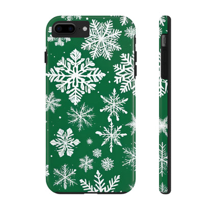 Snowflakes on Green - Tough Phone Case for iPhone and Samsung Smartphones