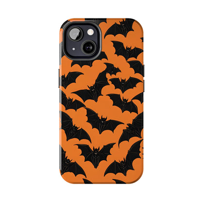 Phone Case Halloween Bats on Orange - Tough Phone Case for iPhones and Samsung Smartphones