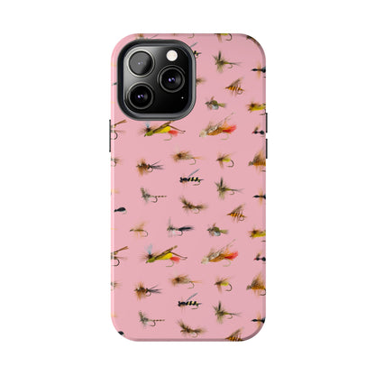 Dry Fly Fishing Lures in Pink Tough Phone Case for iPhone and Samsung Smartphones