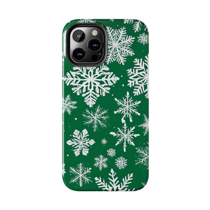 Snowflakes on Green - Tough Phone Case for iPhone and Samsung Smartphones