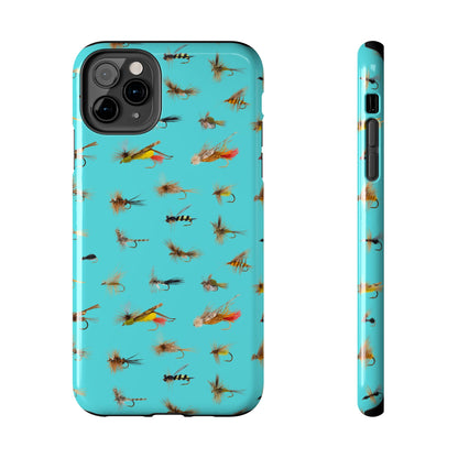 Dry Fly Fishing Lures on Turquoise Tough Phone Case for iPhone and Samsung Smartphones