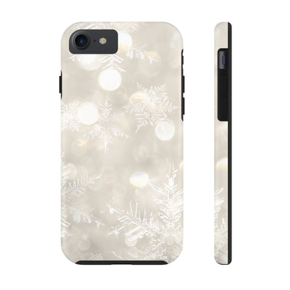 iPhone or Samsung Tough Phone Case White Icey Snowflake Winter Design