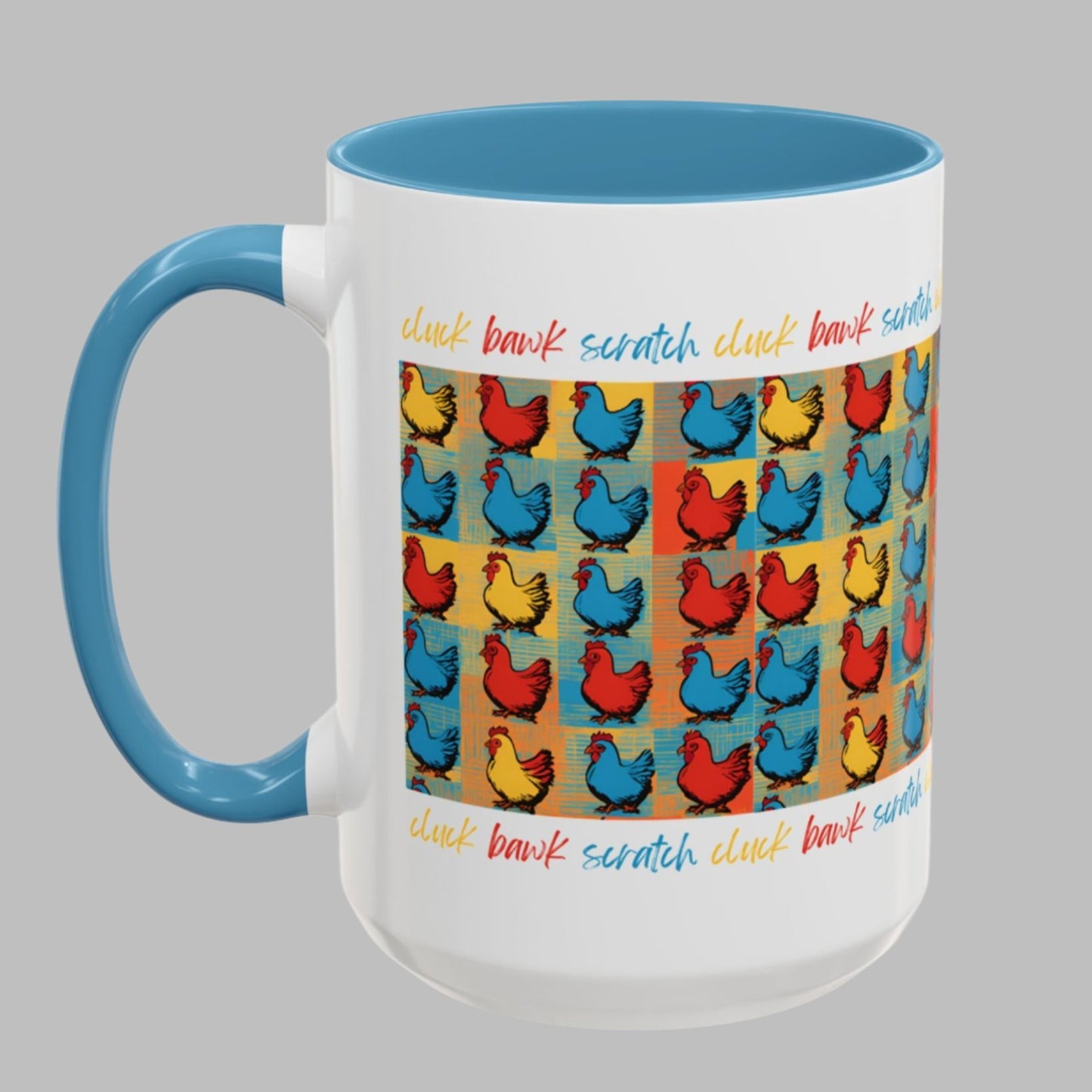 Whimsical Chicken Mug Colorful Cat Pattern Mug - Pop Art Design