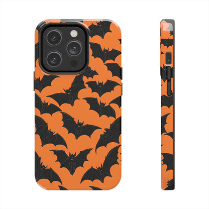 Phone Case Halloween Bats on Orange - Tough Phone Case for iPhones and Samsung Smartphones