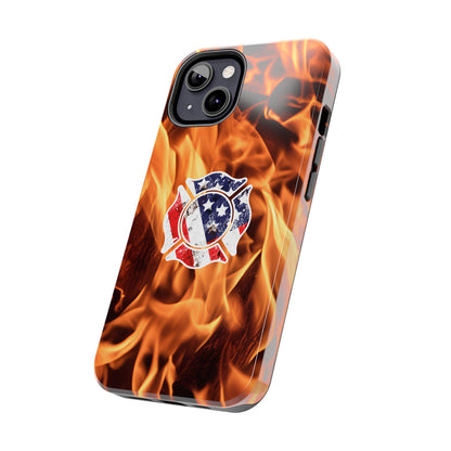 Tough Phone Case: American Flag Firefighter Badge Flames