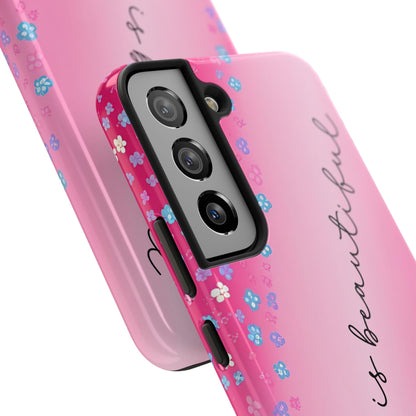 Phone Case Tough Floral Life is Beautiful Pink Ombre