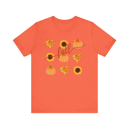 Fall Sweatshirt with Hearts, Sunflowers, and Pumpkins