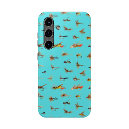 Dry Fly Fishing Lures on Turquoise Tough Phone Case for iPhone and Samsung Smartphones