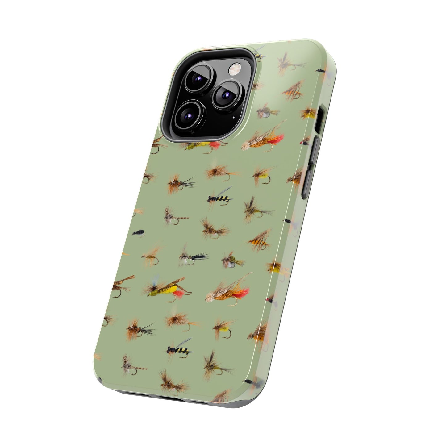 Dry Fly Fishing Lures on Olive Green  - Tough Phone Case for iPhone and Samsung Smartphones