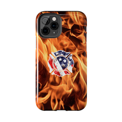 Tough Phone Case: American Flag Firefighter Badge Flames