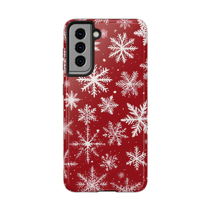 Snowflakes on Red - Tough Phone Case for iPhone and Samsung Phone Cases