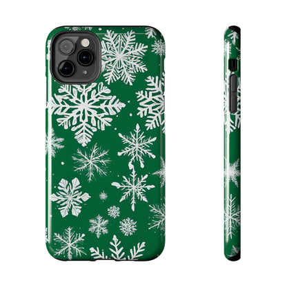 Snowflakes on Green - Tough Phone Case for iPhone and Samsung Smartphones