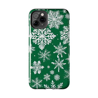 Snowflakes on Green - Tough Phone Case for iPhone and Samsung Smartphones