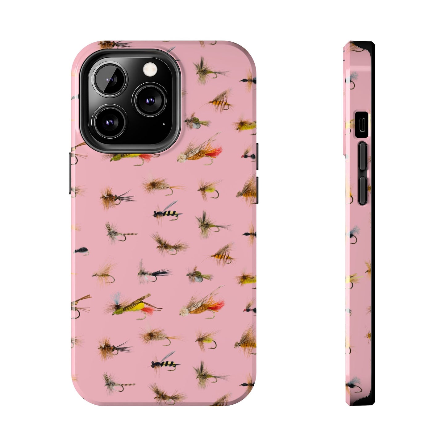 Dry Fly Fishing Lures in Pink Tough Phone Case for iPhone and Samsung Smartphones