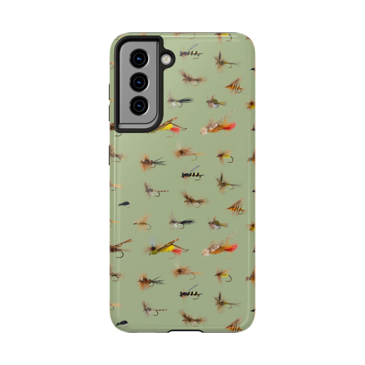 Dry Fly Fishing Lures on Olive Green  - Tough Phone Case for iPhone and Samsung Smartphones