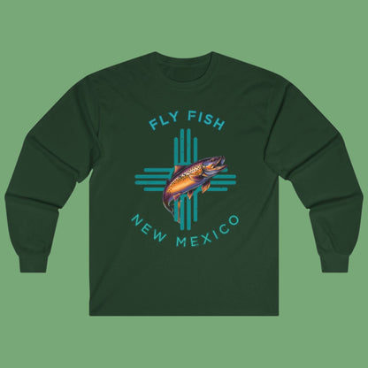 Fly Fish New Mexico Distressed Long Sleeve Tee Turquoise Zia with Brown Trout - Women's