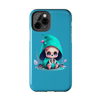 Phone Case - Creepy, But Cute Skeleton in Turquoise Hoodie Design for iPhone and Samsung Smartphones