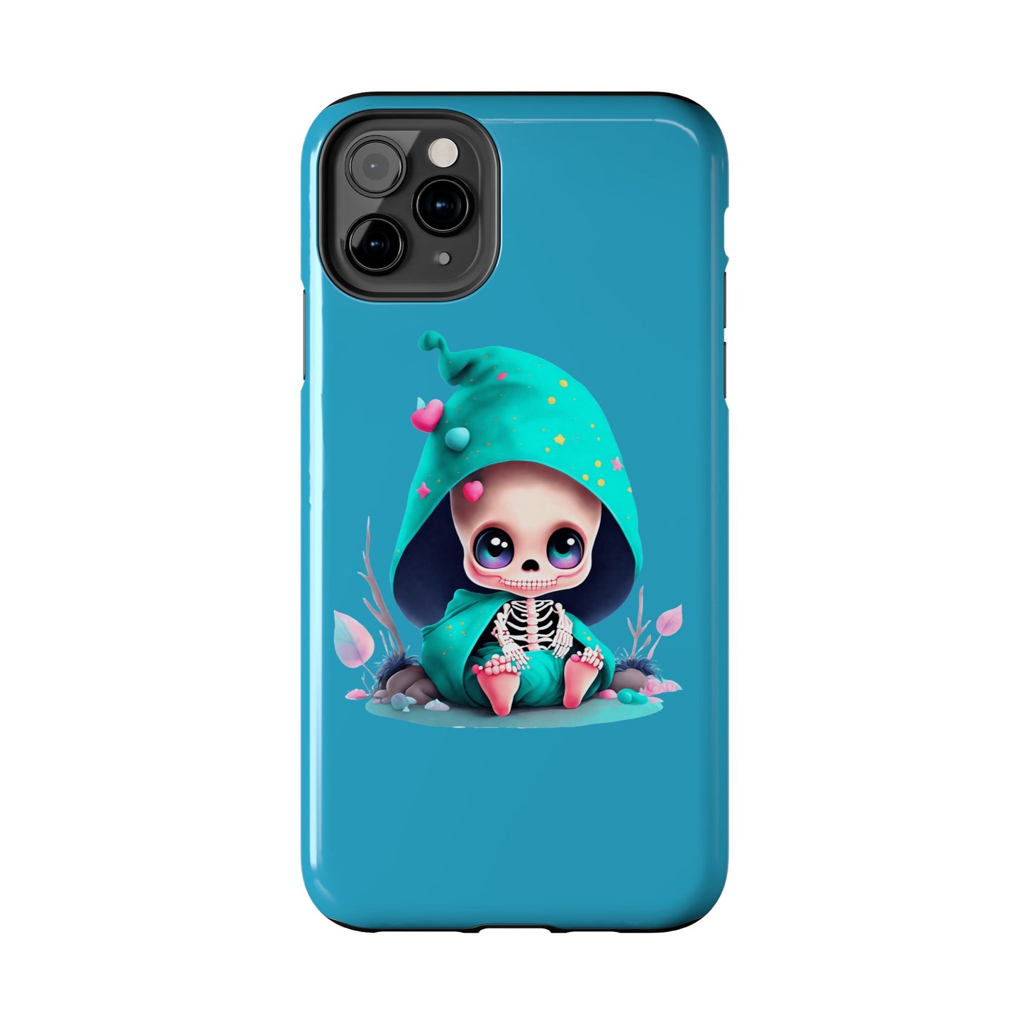 Phone Case - Creepy, But Cute Skeleton in Turquoise Hoodie Design for iPhone and Samsung Smartphones