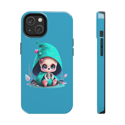 Phone Case - Creepy, But Cute Skeleton in Turquoise Hoodie Design for iPhone and Samsung Smartphones