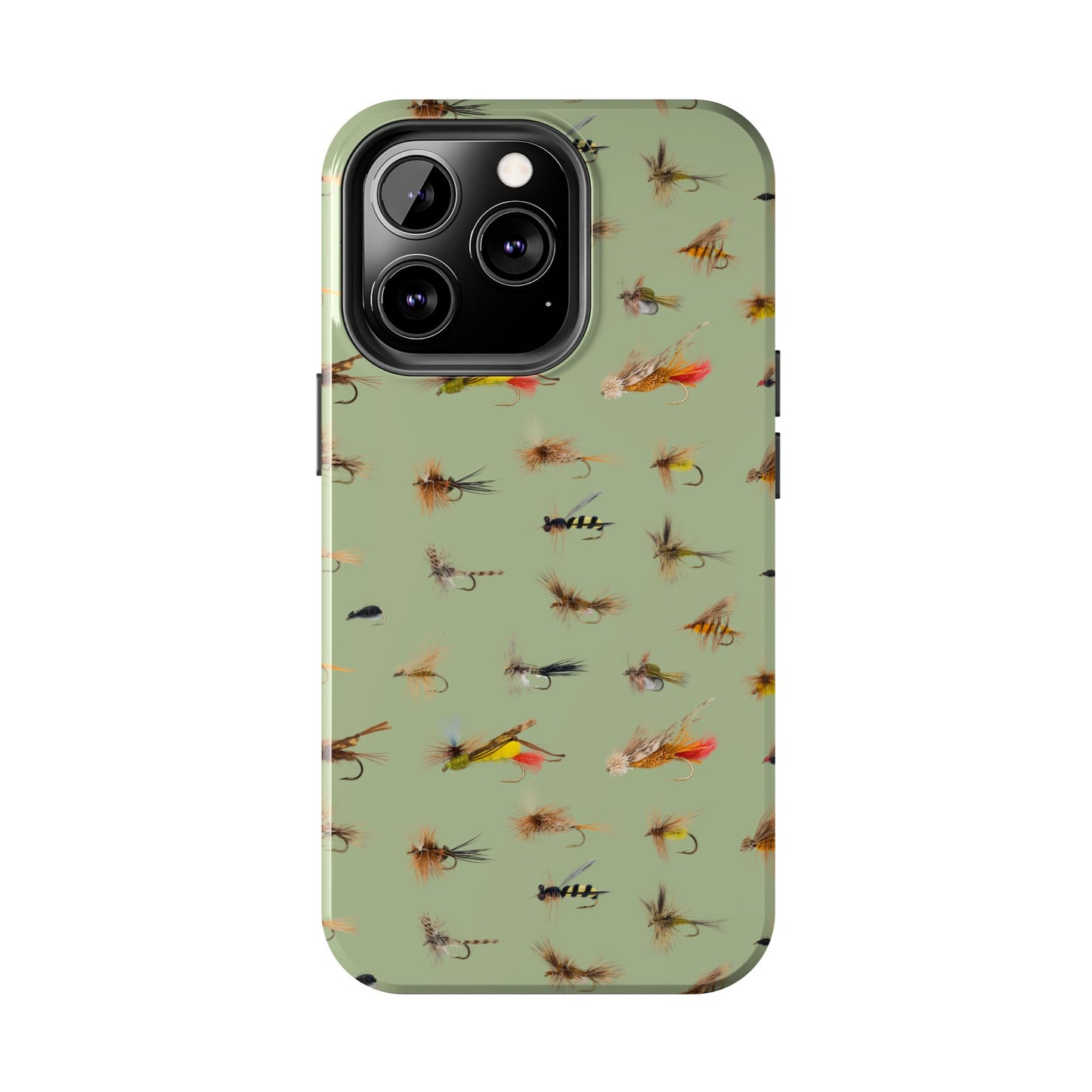 Dry Fly Fishing Lures on Olive Green  - Tough Phone Case for iPhone and Samsung Smartphones