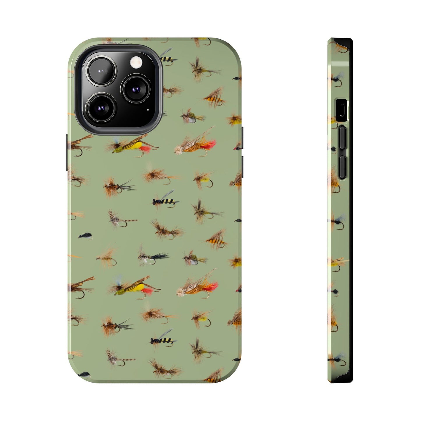 Dry Fly Fishing Lures on Olive Green  - Tough Phone Case for iPhone and Samsung Smartphones