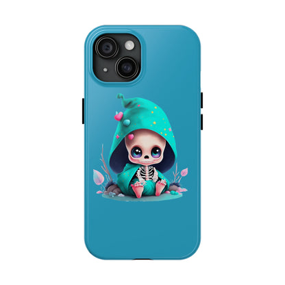 Phone Case - Creepy, But Cute Skeleton in Turquoise Hoodie Design for iPhone and Samsung Smartphones