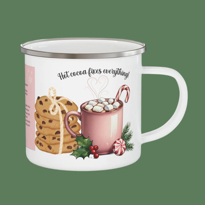 Enamel Mug - Hot Cocoa Cups and Cookies Festive Design