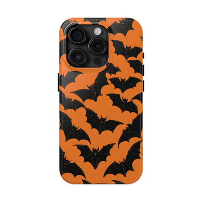 Phone Case Halloween Bats on Orange - Tough Phone Case for iPhones and Samsung Smartphones