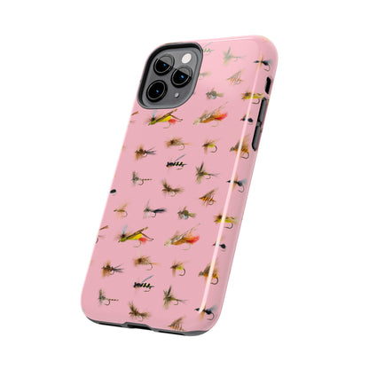 Dry Fly Fishing Lures in Pink Tough Phone Case for iPhone and Samsung Smartphones