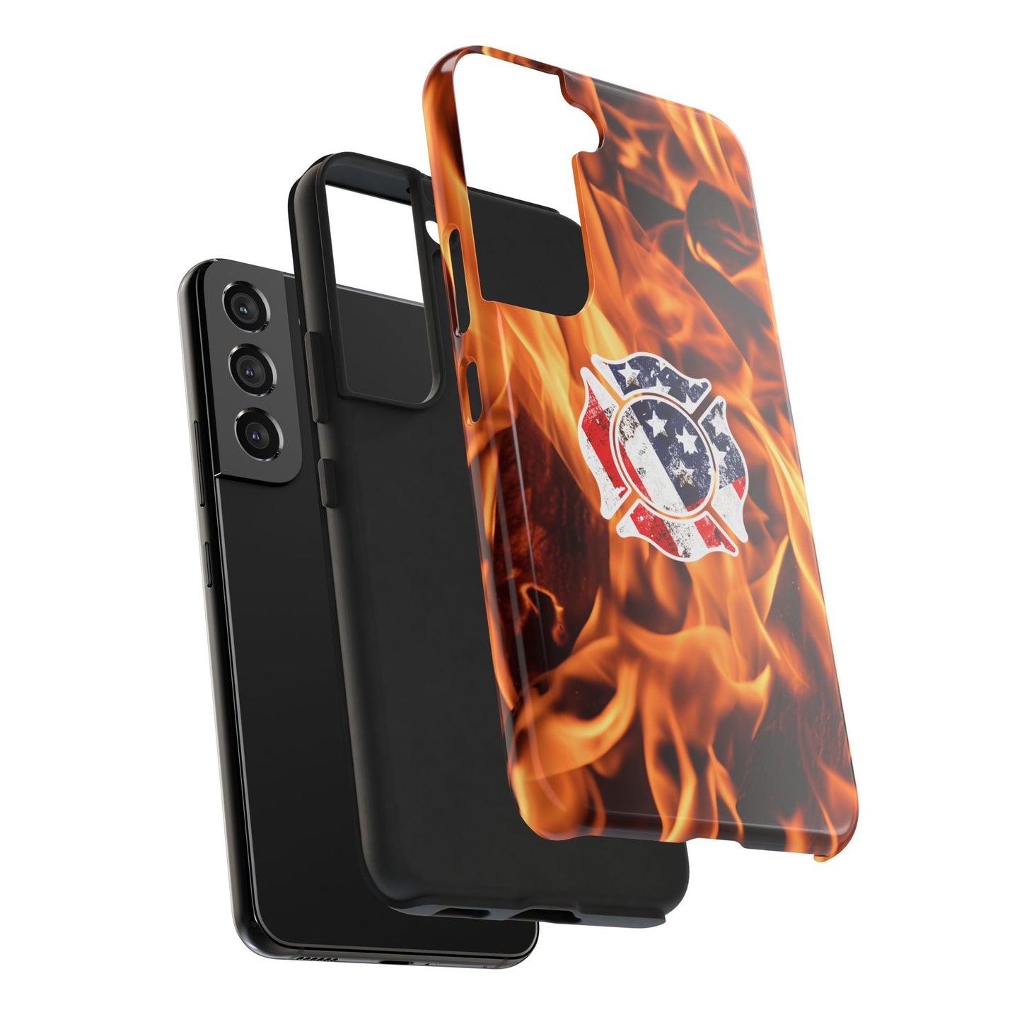 Tough Phone Case: American Flag Firefighter Badge Flames