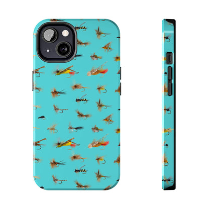 Dry Fly Fishing Lures on Turquoise Tough Phone Case for iPhone and Samsung Smartphones