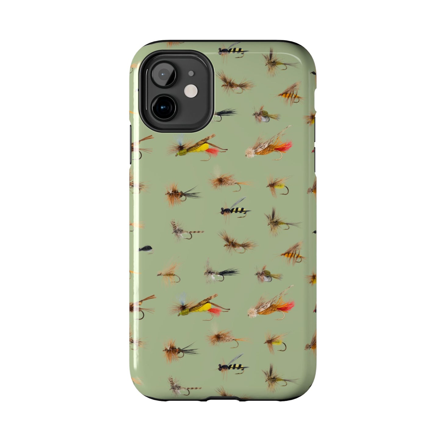 Dry Fly Fishing Lures on Olive Green  - Tough Phone Case for iPhone and Samsung Smartphones