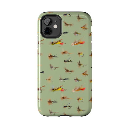 Dry Fly Fishing Lures on Olive Green  - Tough Phone Case for iPhone and Samsung Smartphones