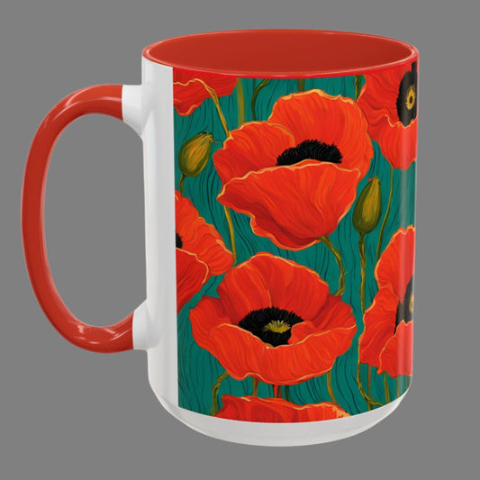 Coffee Tea Mug Red Poppies Floral Series Accent Coffee Mug (11, 15oz)