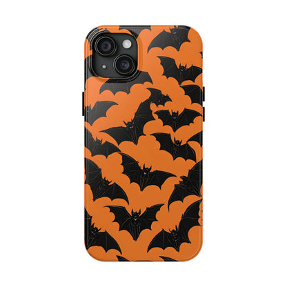 Phone Case Halloween Bats on Orange - Tough Phone Case for iPhones and Samsung Smartphones