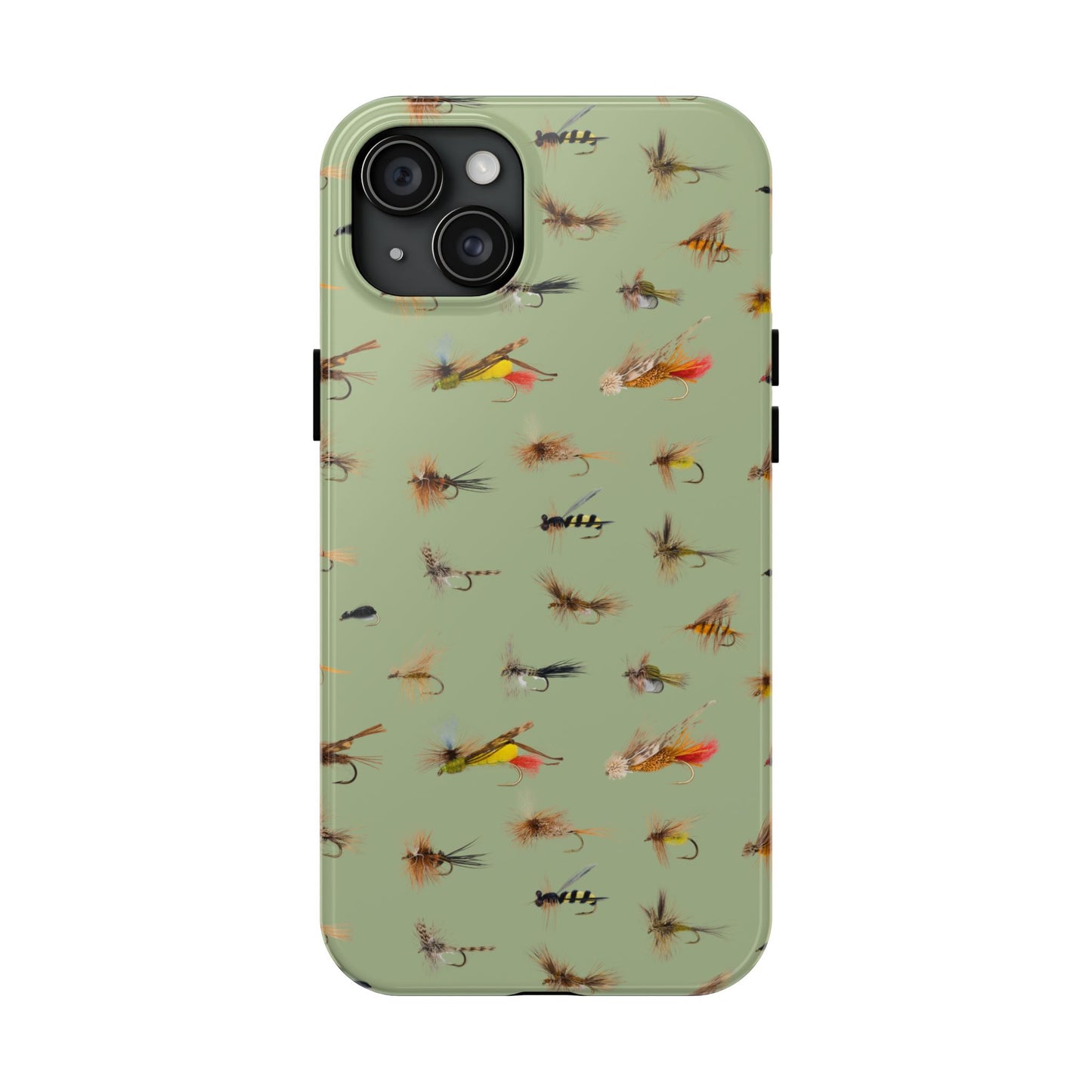 Dry Fly Fishing Lures on Olive Green  - Tough Phone Case for iPhone and Samsung Smartphones