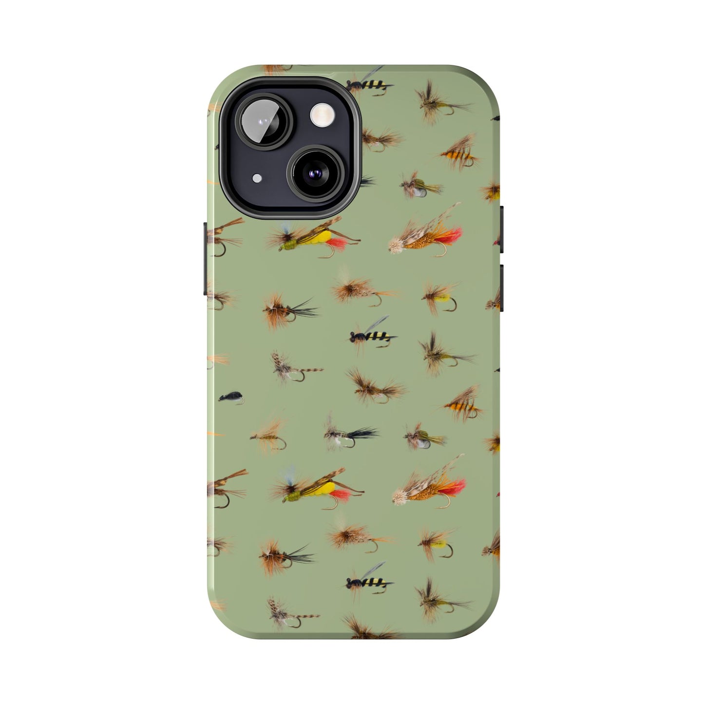 Dry Fly Fishing Lures on Olive Green  - Tough Phone Case for iPhone and Samsung Smartphones